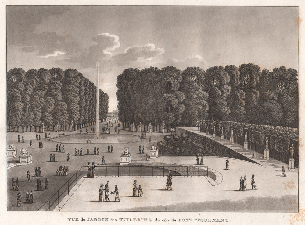 PARIS. Jardin des Tuileries du côté du Pont-Tournant. Aquatint 1808 old print